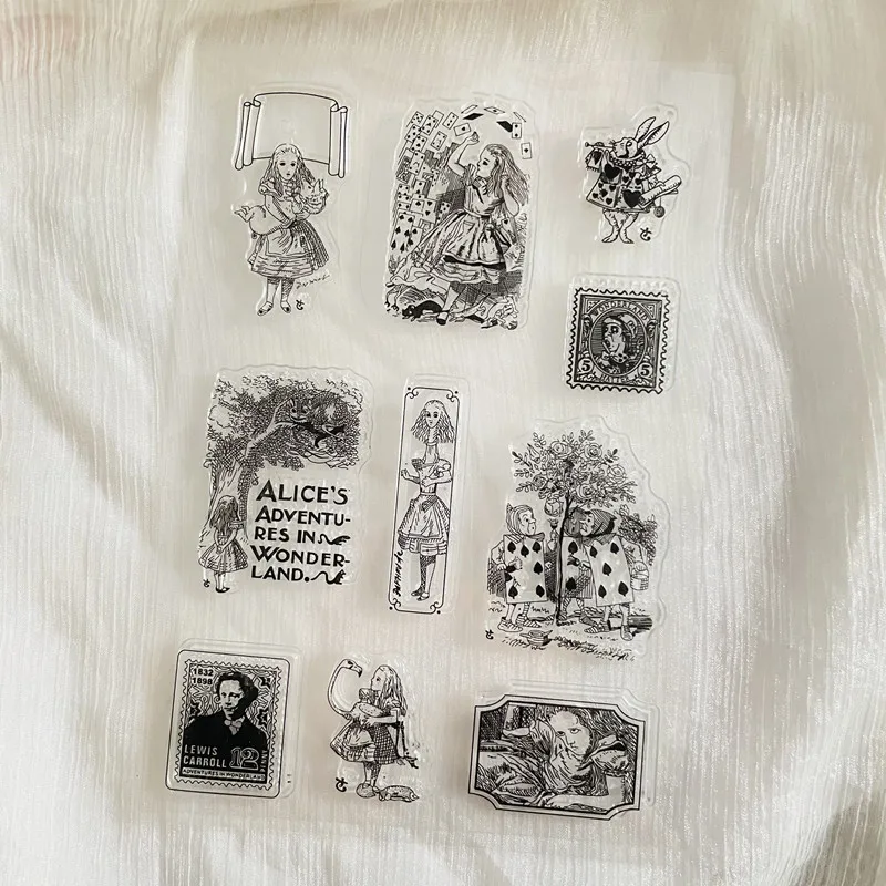 Sfondo Vintage Fairy Alice Girl Clear Stamp Foglio Di Sigillo In Silicone Trasparente Per La Decorazione Dell'Album Fotografico Scrapbooking
