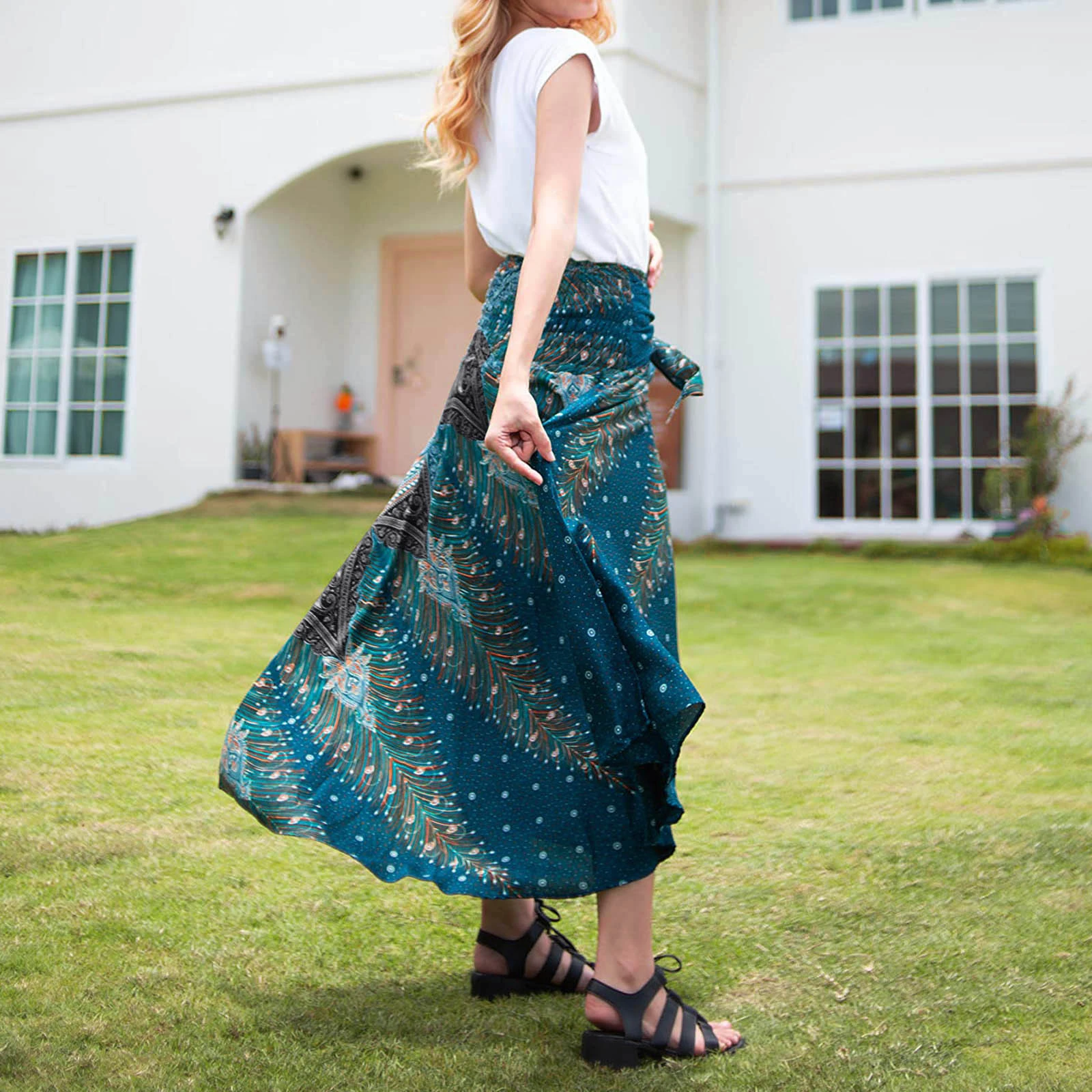 largas bohemias Gypsy para mujer, faldas Hippie, vestido bohemio de lunares, vestido suelto Midi para playa, vestido Bandage con dobladillo fluido para verano| | - AliExpress