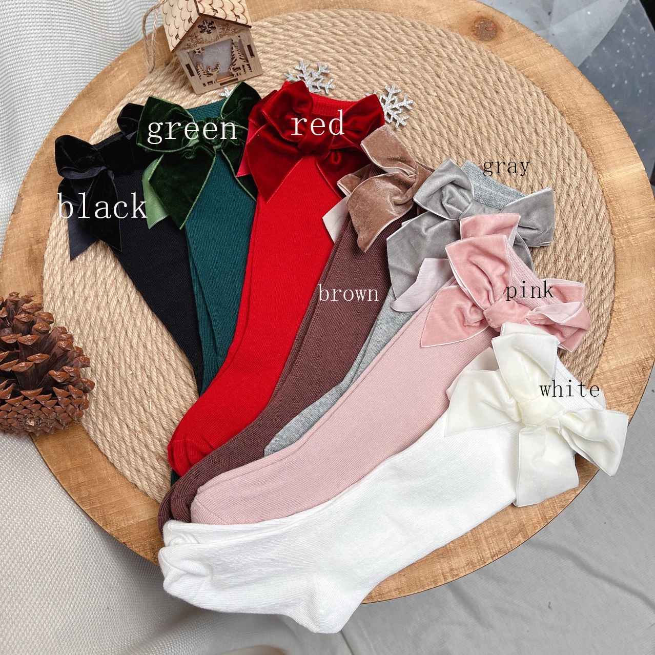 16pairs New Fashion baby Long Socks girls children Velvet Bows Spanish style Socks Cotton Knit Knee High Toddler Christmas Socks
