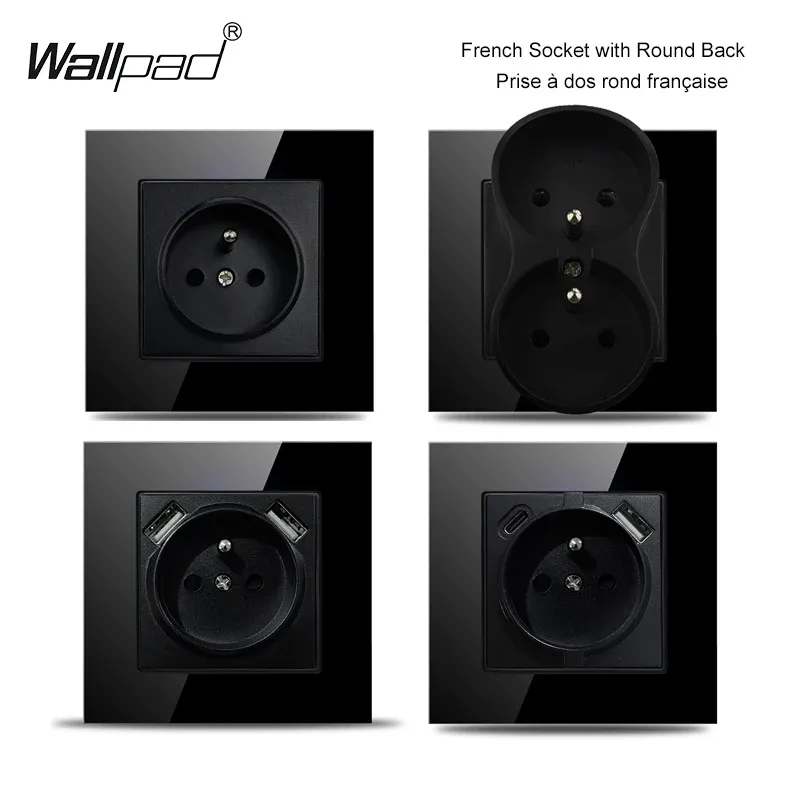 French EU Power Socket  2 USB Type C Luxury Crystal Glass Poland Belgium European Electrical Sockets Wallpad For EU Box