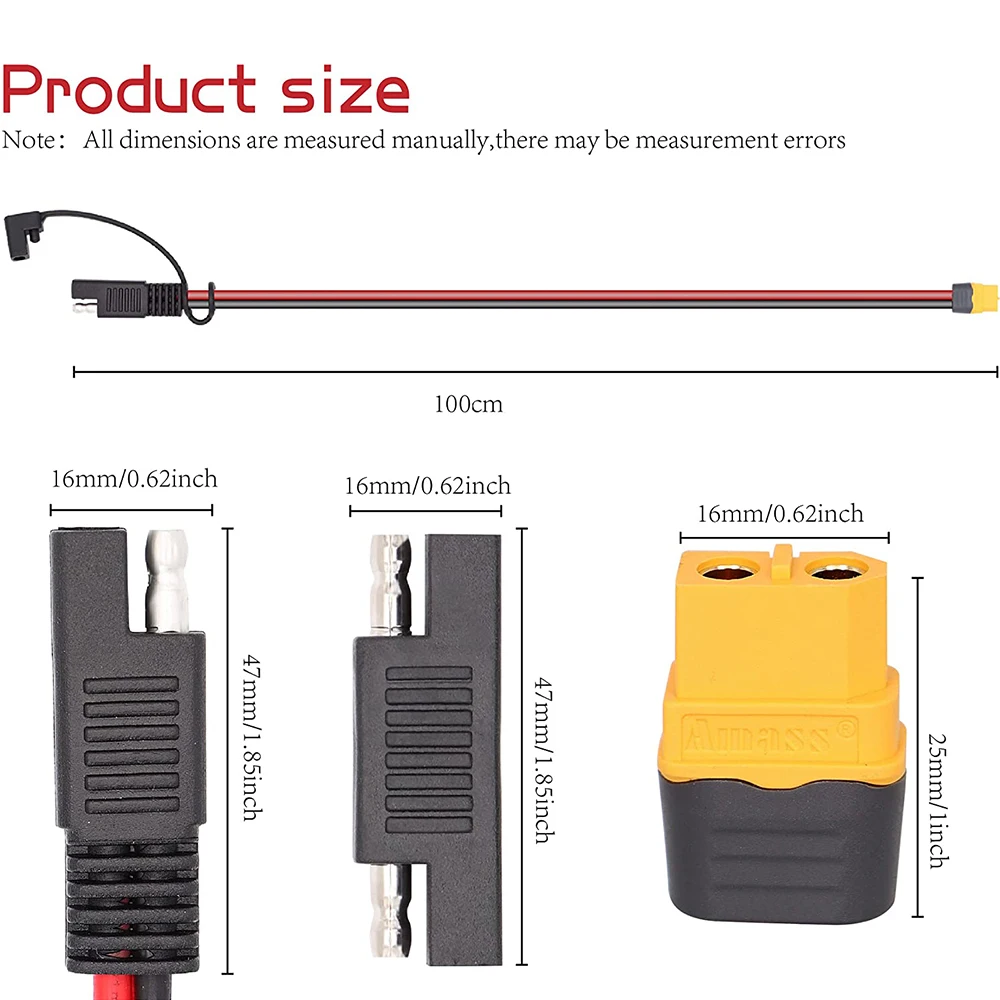 SAE  Ŀ  ̺, RV Ʈ ͸, ¾  г, ޴ , 100cm, 12AWG SAE-XT60