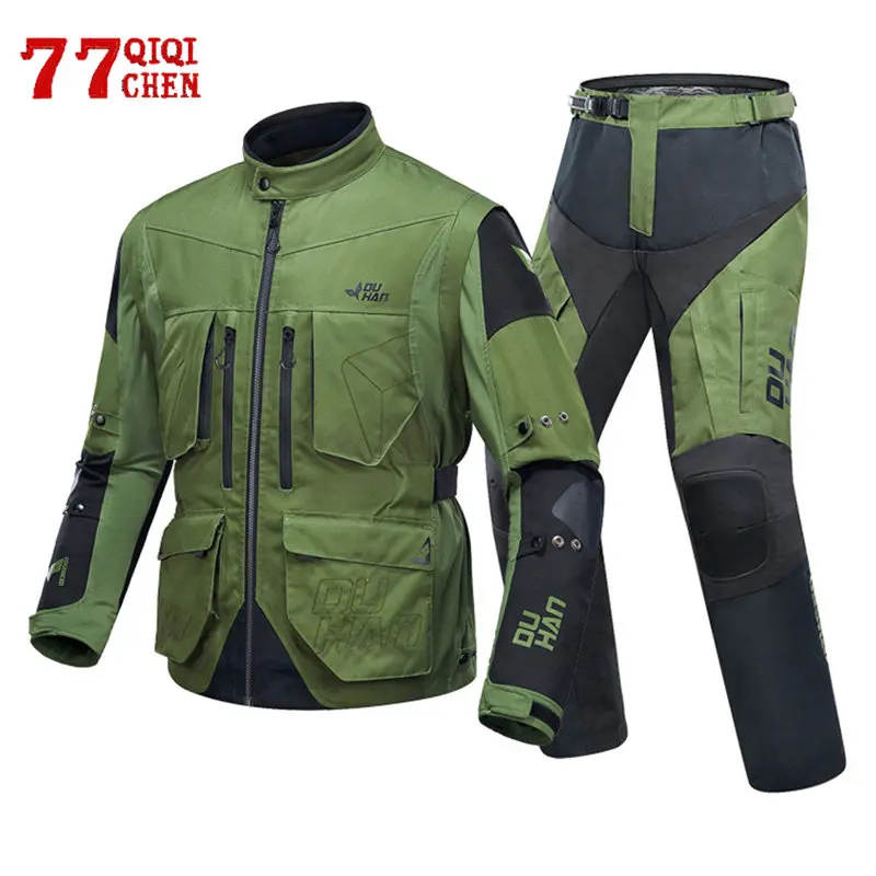 Mens Motorcycle Jacket Pants Suit Wear Resistant Detachable Sleeves