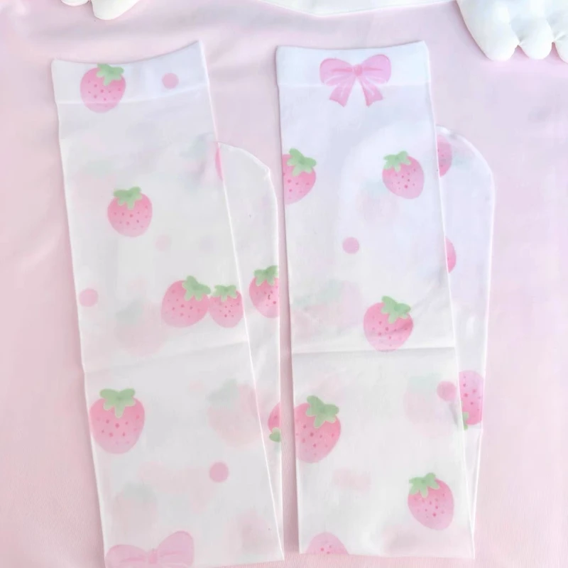 Japanese Pink Cartoon Printing Kawaii Cute Sock Women Y2k Aesthetic Long Leg Socks 2025 Summer Harajuku Grunge Knee Length
