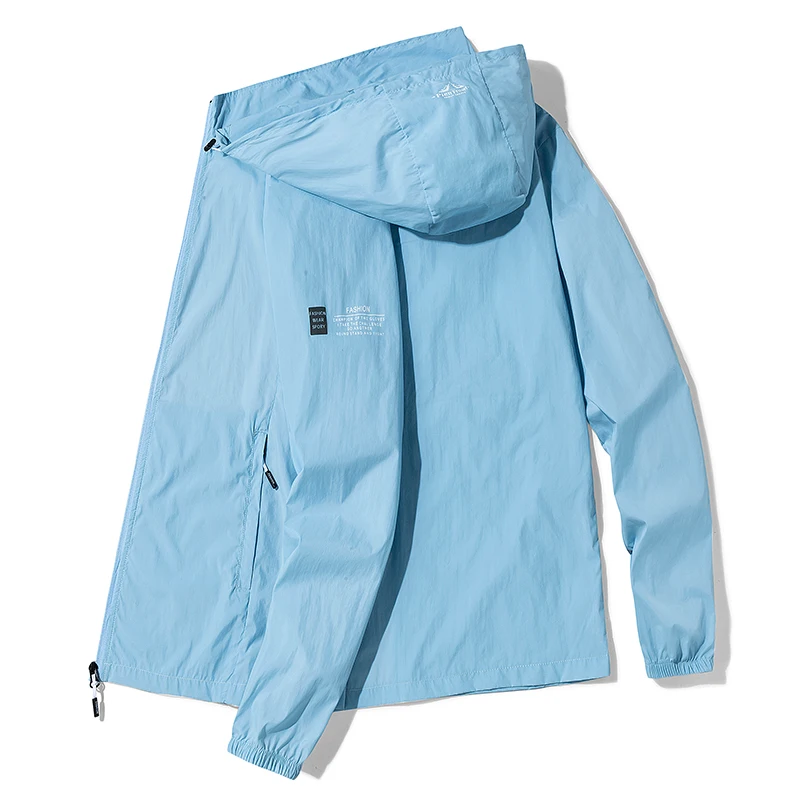 Erkek güneş koruyucu giyim yaz düz renk ince nefes açık balıkçılık spor kapşonlu rüzgarlık erkekler koruma ceket