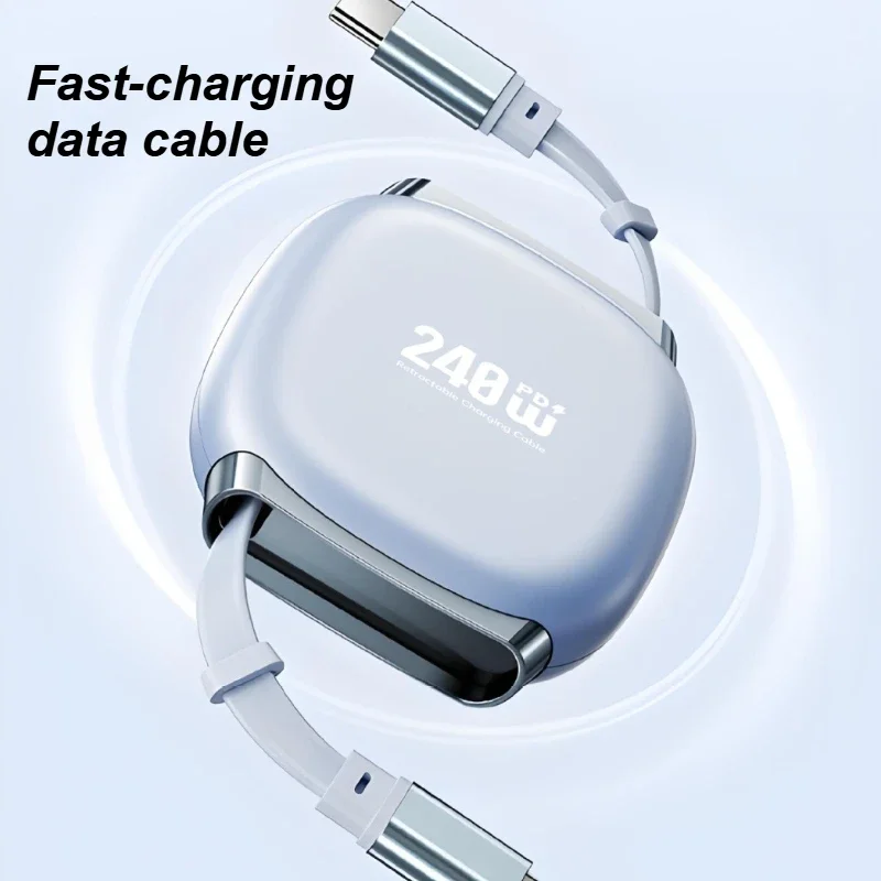 240W 자동 감김식 고속 충전 케이블 USB C to C 여행용 충전 케이블 (휴대폰, 태블릿, 노트북, 아이폰, 삼성, 화웨이용)