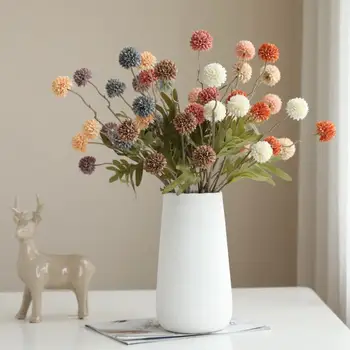 5-Head Faux Chrysanthemum Stems, Silk Autumn Dandelion Flowers for Home & Wedding Decor 1