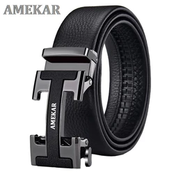genuine leather automatic Buckle top layer cowhide belt pure men's business pants belt H-shaped belt buckle Men Belt