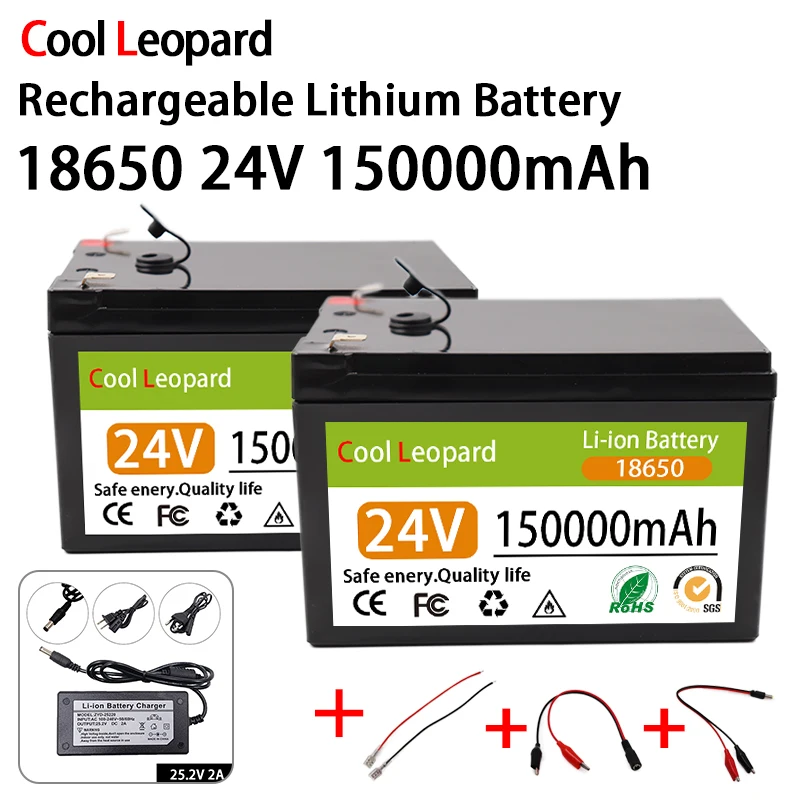 

2023 New 24V 7S2P 150000 mAH High-Power 150Ah 18650 Lithium Battery With BMS 29.4V 750W Electric Bicycle Battery+2A Charger