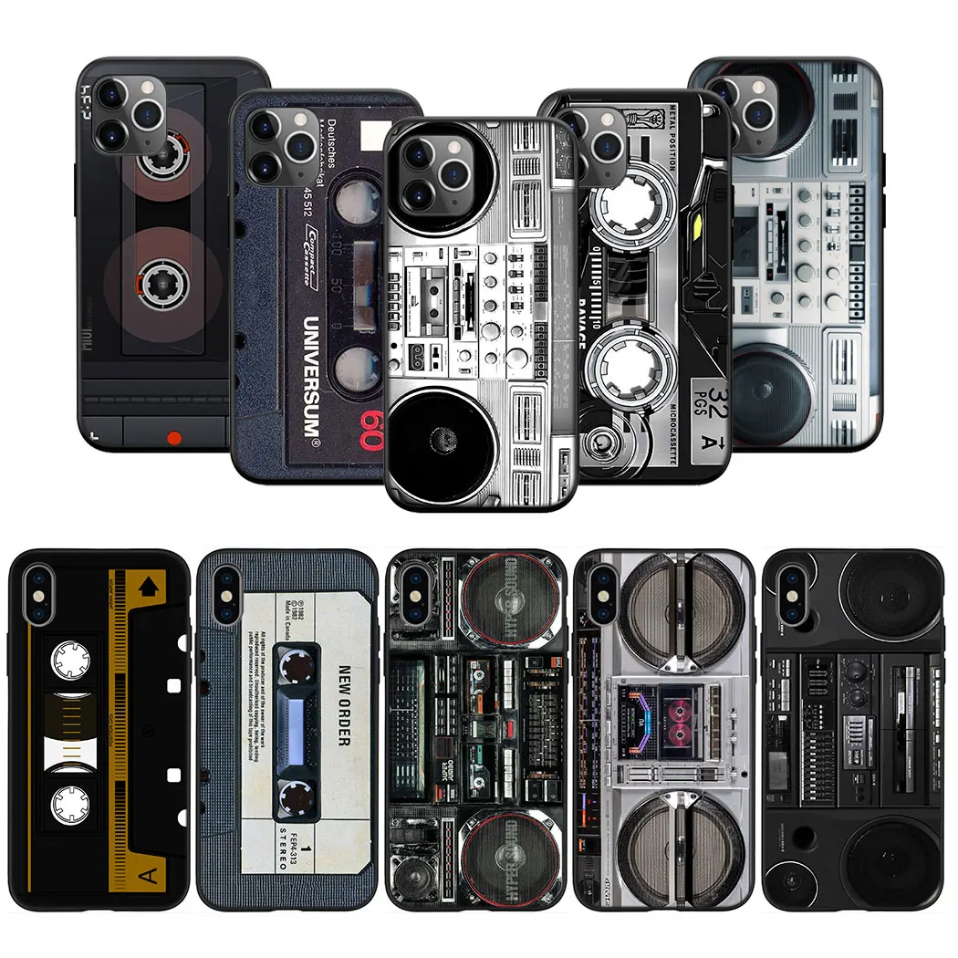 Er83 Trend Vintage Tape Boombox Custodia Morbida In Silicone Per Iphone 15 14 13 12 11 Pro Max Mini Plus