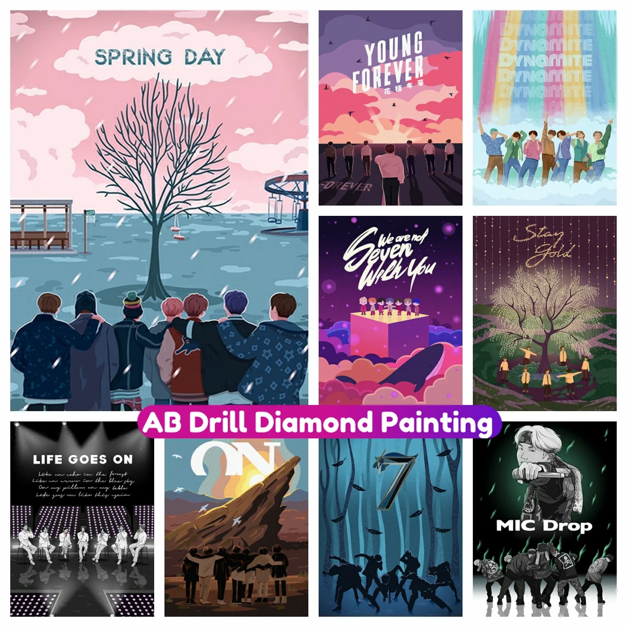 

AB Diamond Painting KPOP South Korean Boy Band Cartoon Cross Stitch Kit 5D DIY Full Drill Mosaic Embroidery Home Decor