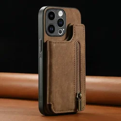 Zipper Leather Wallet Phone Case with Card Holder for Redmi Note 12s (Brown)