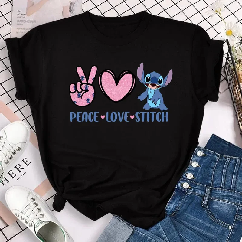 thumbnail image 1 of Ropa para niños kawaii Ohana Stitch Disney Lilo Stitch dibujos animados niños camisetas de algodón camisetas de verano camisetas blancas y negras, 1 of 5
