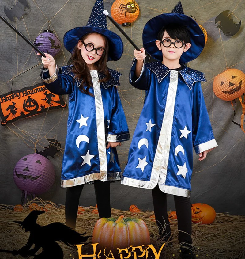 

New children's wizard cosplay costume Halloween wizard witch magic make costume party kindergarten activity costume