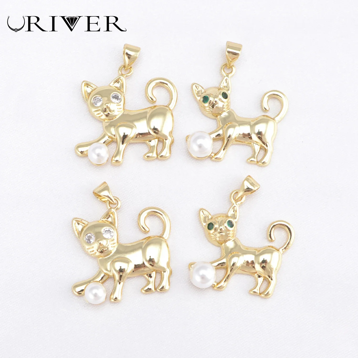 

Fine Cat Jewelry for DIY Handmade Delicate Zircon Eyes Pearl Cat Pendants Charms Cute Romantic Earrings Necklace Accessories