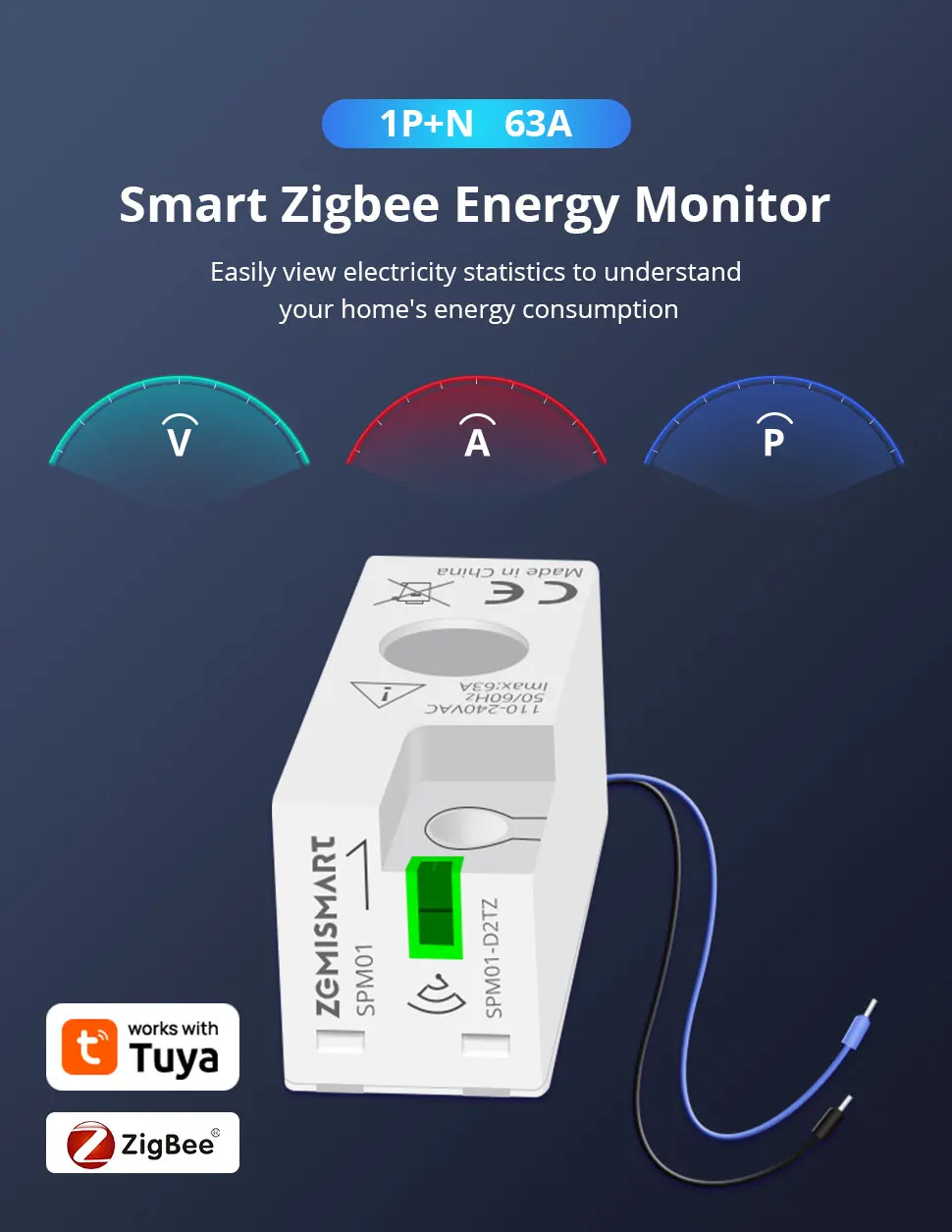 3 Phase 4 Wire 63A Smart Energy Meter Zigbee WiFi Power Monitoring Sensor Works