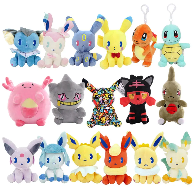 

20 Styles Anime POKEMON Stuffed Plush Toys Cartoon Squirtle Eeveelutions Dolls Pikachu Soft Pendant Kids Kawaii Christmas Gifts
