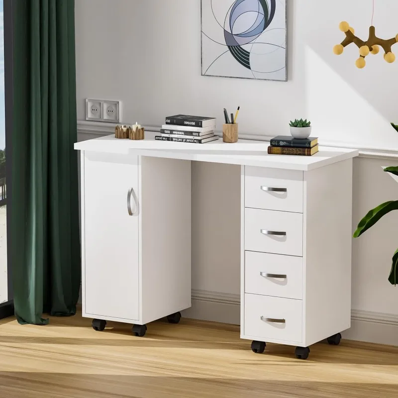 

Manicure Table Nail Desk w/Cabinet, Drawers, Wheels & Wrist Rest, Spa Salon Beauty Home Wooden Technician Workstation