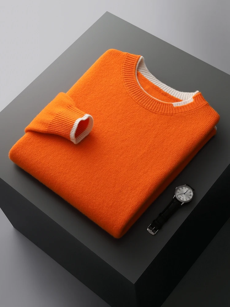CHICUU Men Thick Cashmere Sweater Autumn Winter O-neck Pullover 100% Merino Wool Knitwear Basic Smart Casual Clothing Tops 6