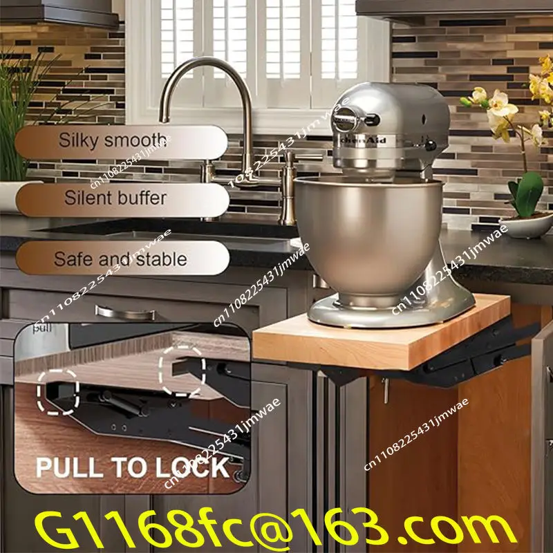 New Hidden Kitchen Lifting Cabinet System - Spring Rack Automatic Mechanical Telescopic Lift Shelf for Mixer Storage