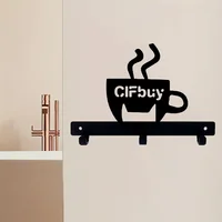 1pc Metal Key Holder Hooks Organizer Rack Wall Mounted Decor Metal Coffee Cup Rack with Coffee Sign for Bar Kitchen Organizer 1