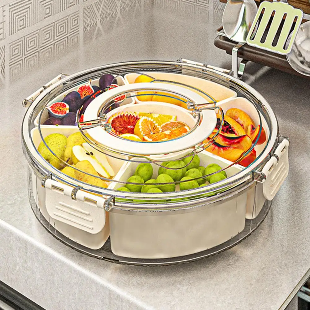 Rotating Fruit Plate Snack Spinner With 6 Compartments Food-Grade Container