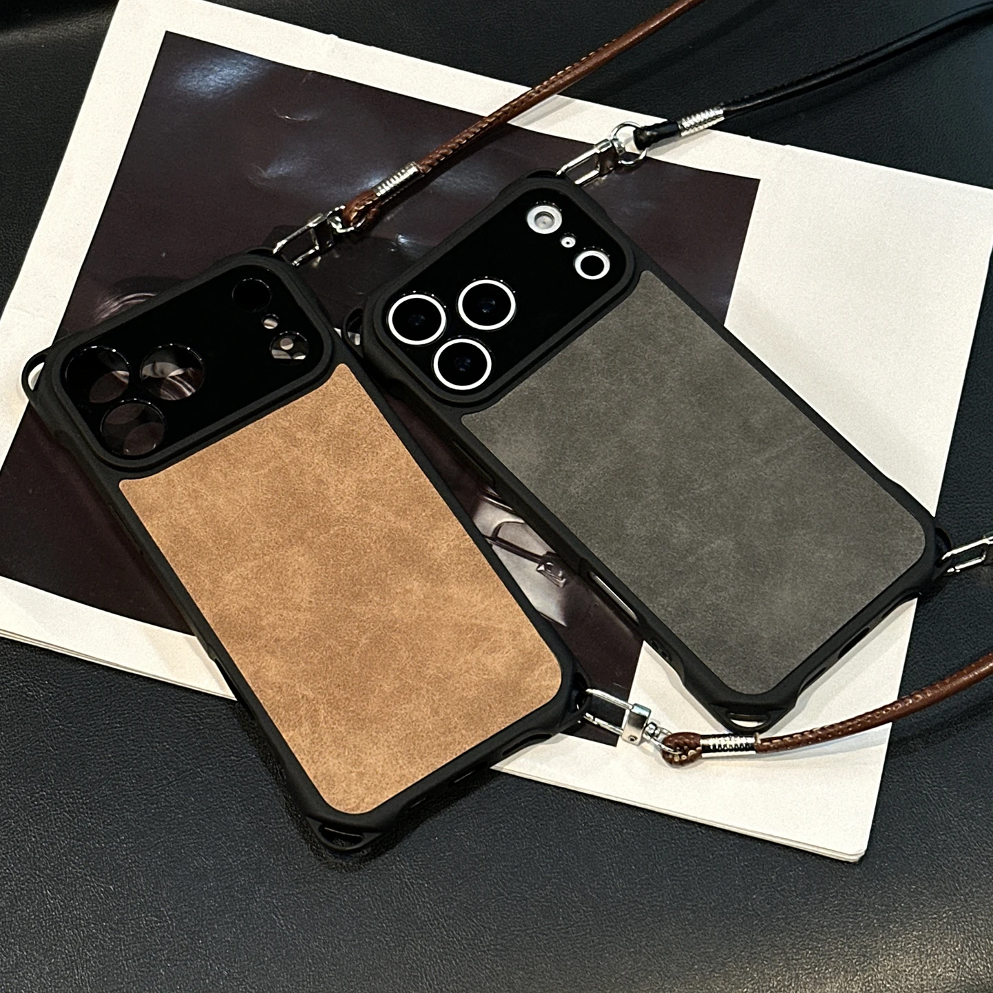 Elegant Long Leather Rope Phone Case with Shockproof Silicone