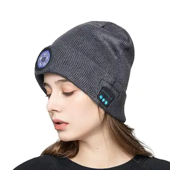 Winter Beanie Hat Unisex Beanie Soft Black Knitted Hat Wireless BT 5.0 Smart Caps Stereo Headphone Headset With LED Light 2