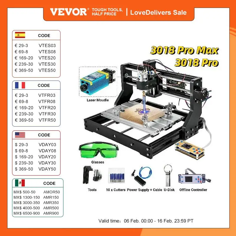 Vevor Cnc 3018 Pro Router Incisore Con Modulo Laser Macchina Per Incidere A 3 Assi Grbl Fresatrice Per Legno Router Per La Lavorazione Del Legno Fai D