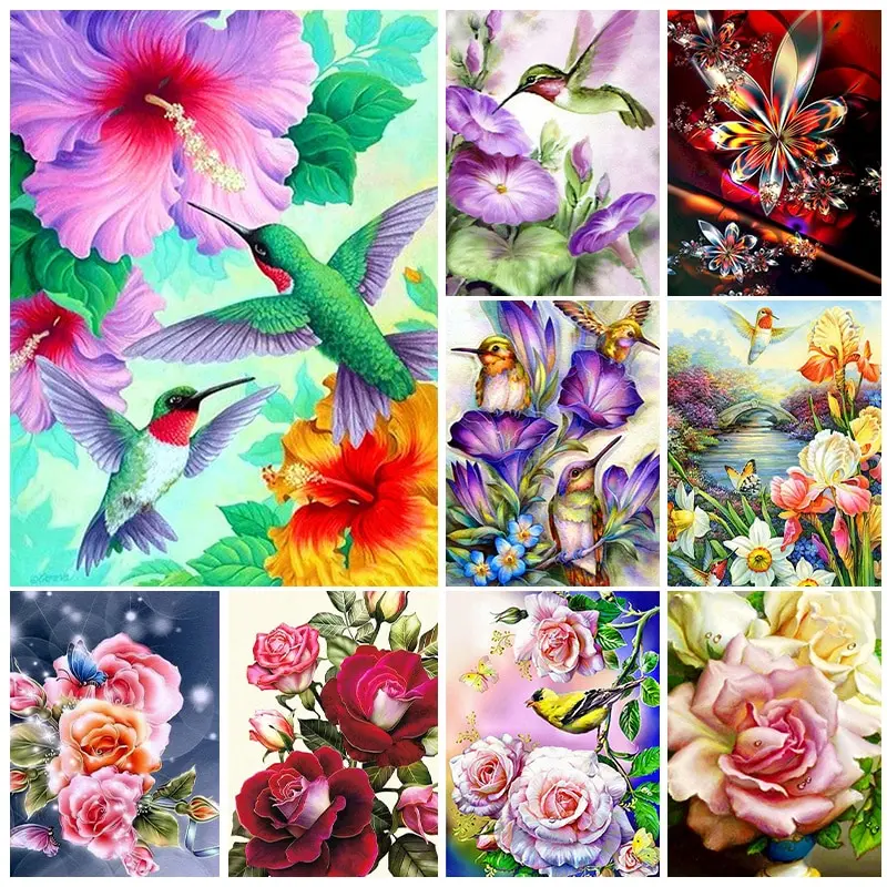 5D Diamond Painting Hummingbird Flower Embroidery Cross Stitch Living Room  Decor