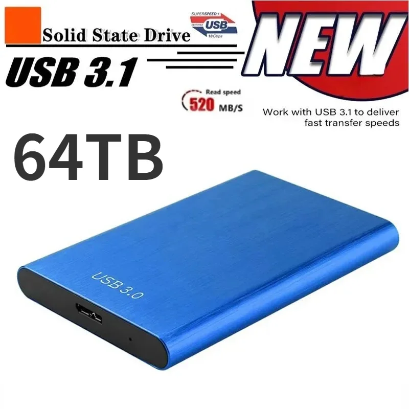 

Portable Hard Drive 64TB 16TB High-Speed SSD 8TB 4TB 2TB 1TB External SSD Hard Disk Solid-state Hard Drive For Laptop PC