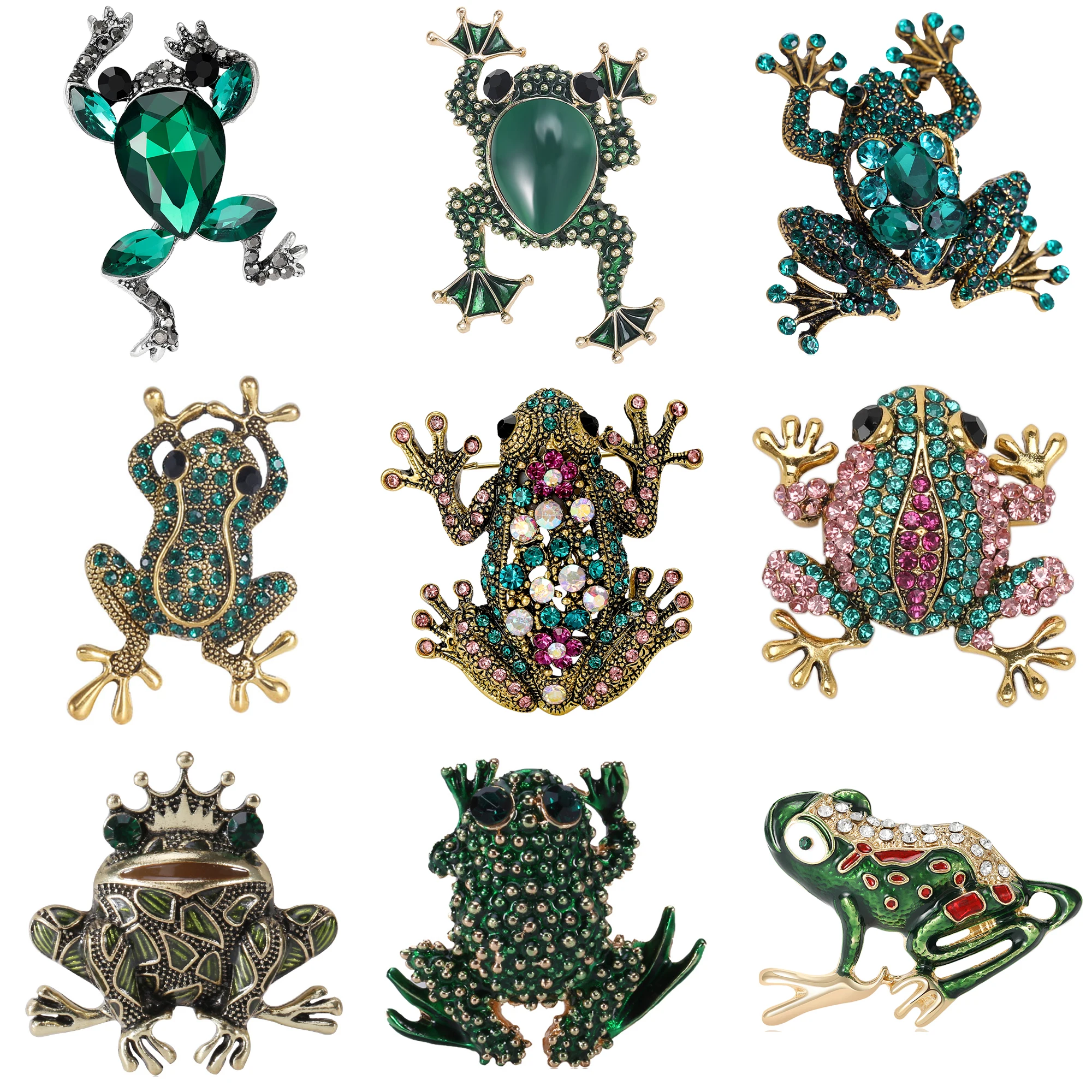 

Rhinestone Frog Brooches for Women Unisex Enamel Toad Pins Office Party Friend Collected Gifts Accessories