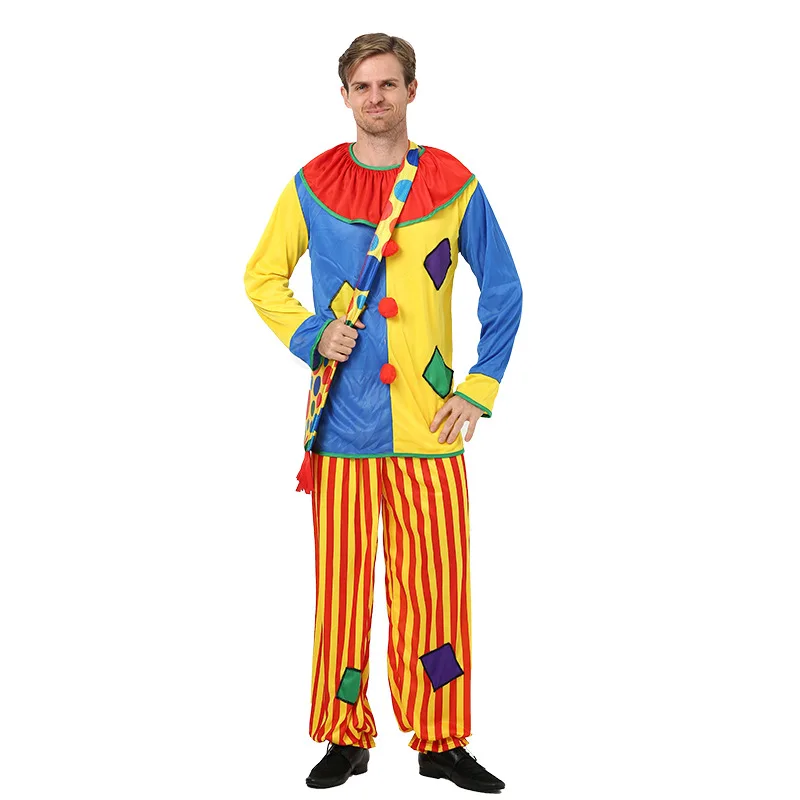 Halloween Circus Show Clown Costume Adult Men Clown Unisex Theme Party Cosplay Clothes Jumpsuit