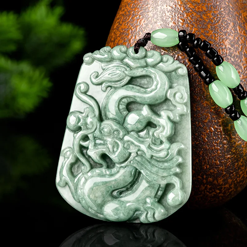 

Jiale/Hand-carved/Natural Burma Jade Chinese Zodiac Dragon Emerald Necklace Pendant Fine Jewelry Men Women Couple Gift Amulet