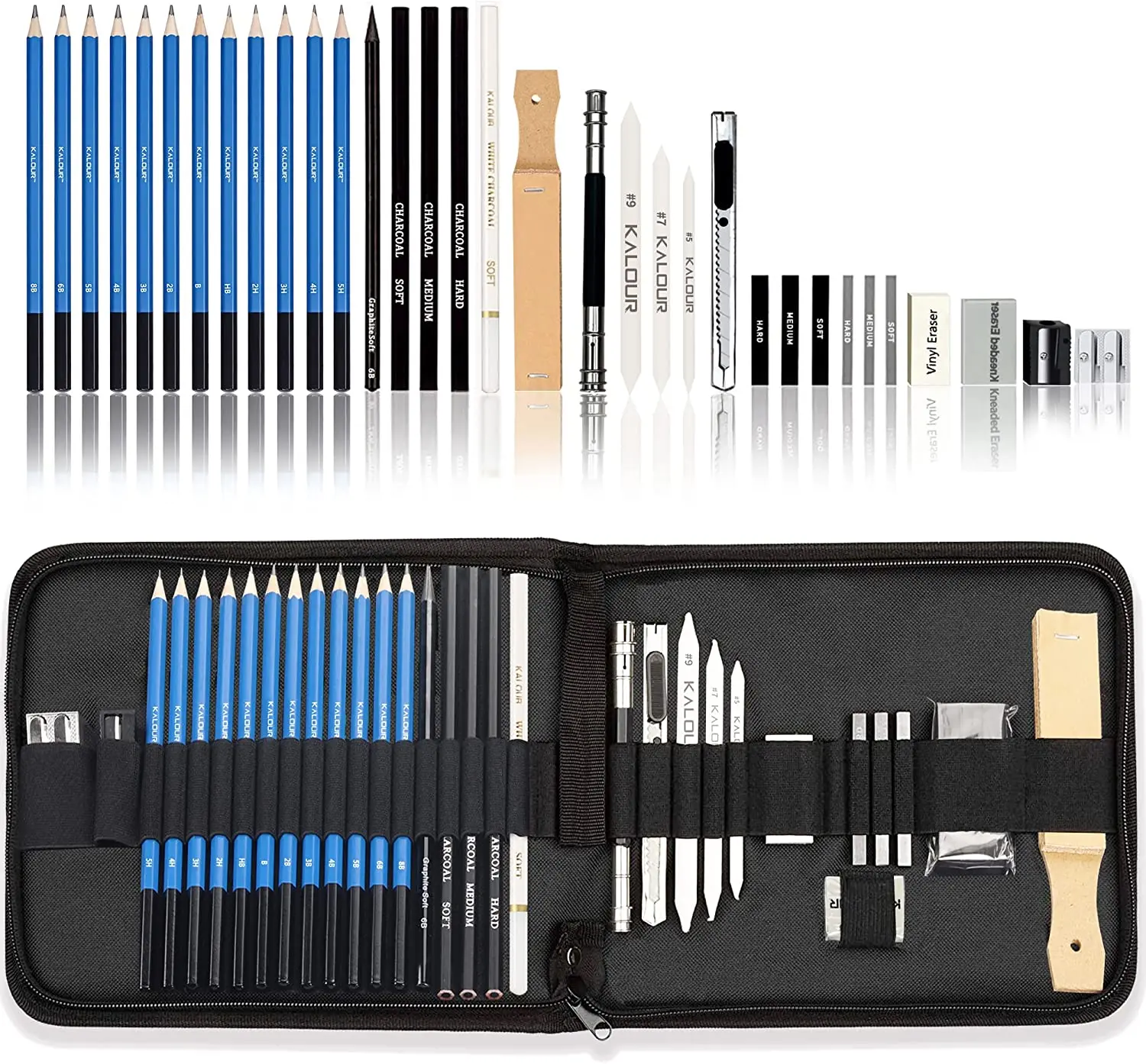 33 Pieces Pro Drawing Kit Sketching Pencils Set,Portable Zippered Travel Case-Charcoal Pencils, Sketch Pencils, Charcoal Stick,S