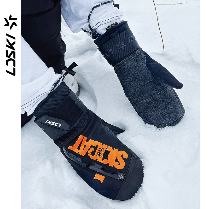 LDSKI Extreme Carving Ski Gloves Full Kevlar Palm Wrist Guard