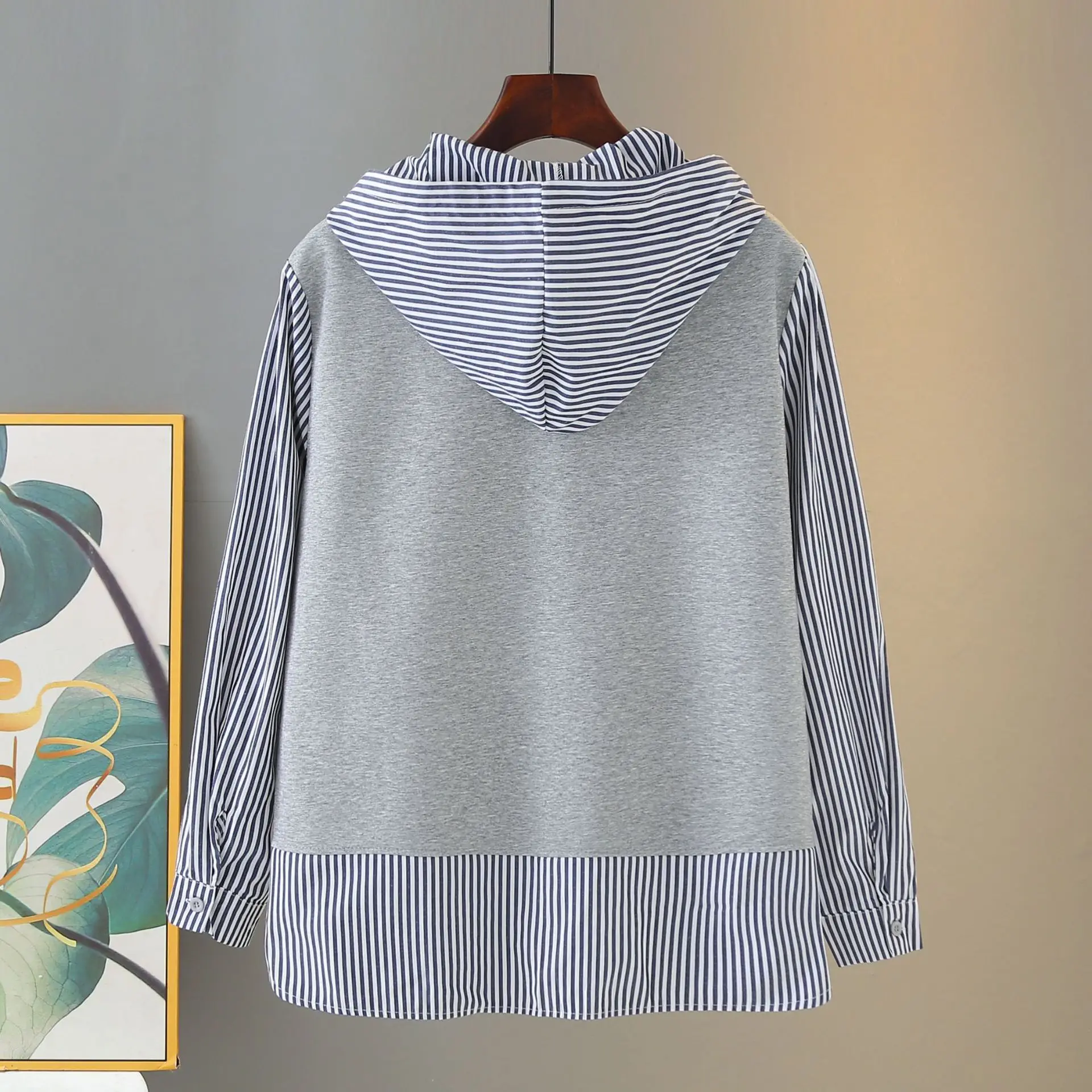 XXXXL Fashion Plus Size Women's Blouses New Autumn Casual Striped Hooded Shirt Stylish Top 2541