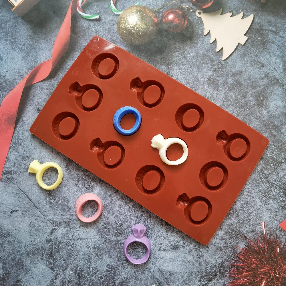 12HolesDiamondRingShapeSiliconeCandyMoldMousseCakeDecorating