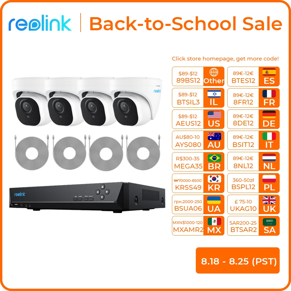 Security Camera Smart Outdoor Camera 5MP Camera System Human Car Detection 8ch PoE NVR&4 PoE IP Cameras dome Outdoor Video Surveillance Kit RLK8-520D4-A
