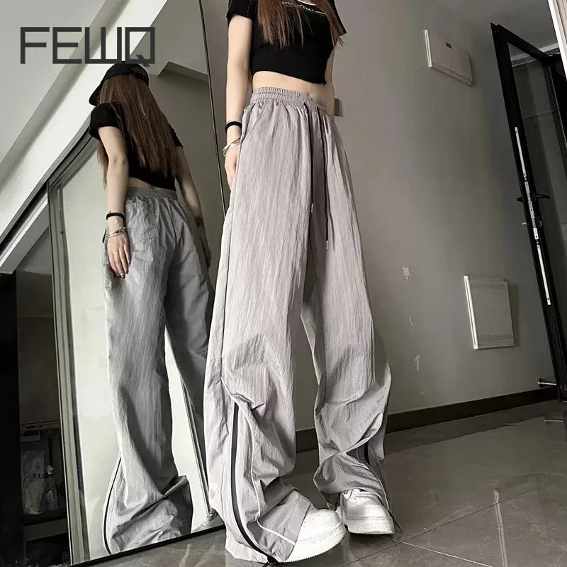 

FEWQ Loose Men Sports Pants Summer Niche Design High Street 2024 Solid Color Wide Leg Male Trousers Casual Fashion 24X9122