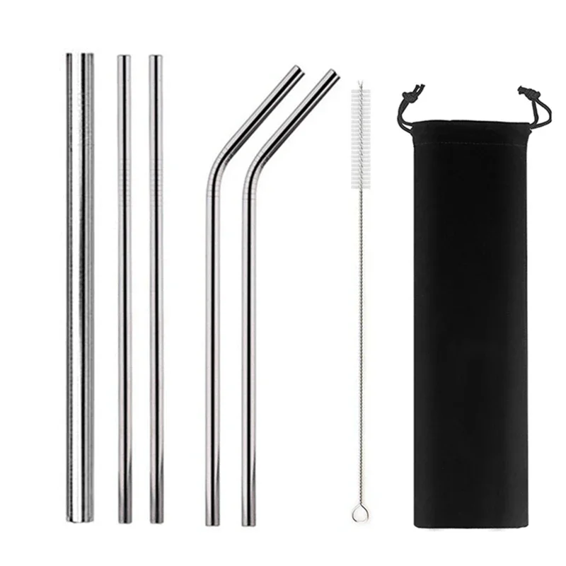 Eco-Friendly Stainless Steel Reusable Straw Set with Cleaning Brushes