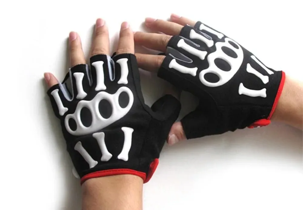 Men's Skeleton Silicone Gel Paded Bicycle Half Finger Gloves Road Bike MTB Gloves Cycling Short Finger