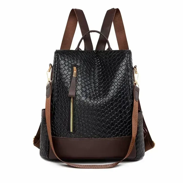 thumbnail image 1 of Nueva mochila antirrobo para mujer para primavera, mochila de viaje de cuero suave de gran capacidad, patrón tejido, bolso de hombro de tendencia urbana, 1 of 5