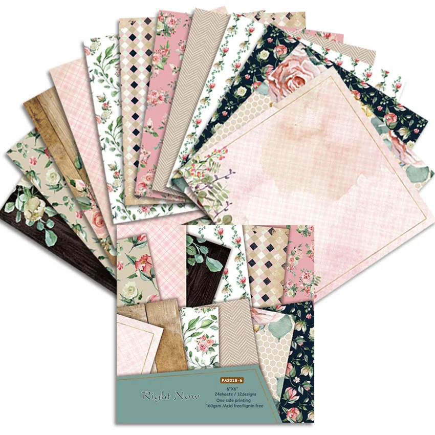 24Sheets/Set Vintage Flower Material Ppaper DIY Scrapbooking Journal Base Collage Photo Props Gift Wrapping Decoration Paper