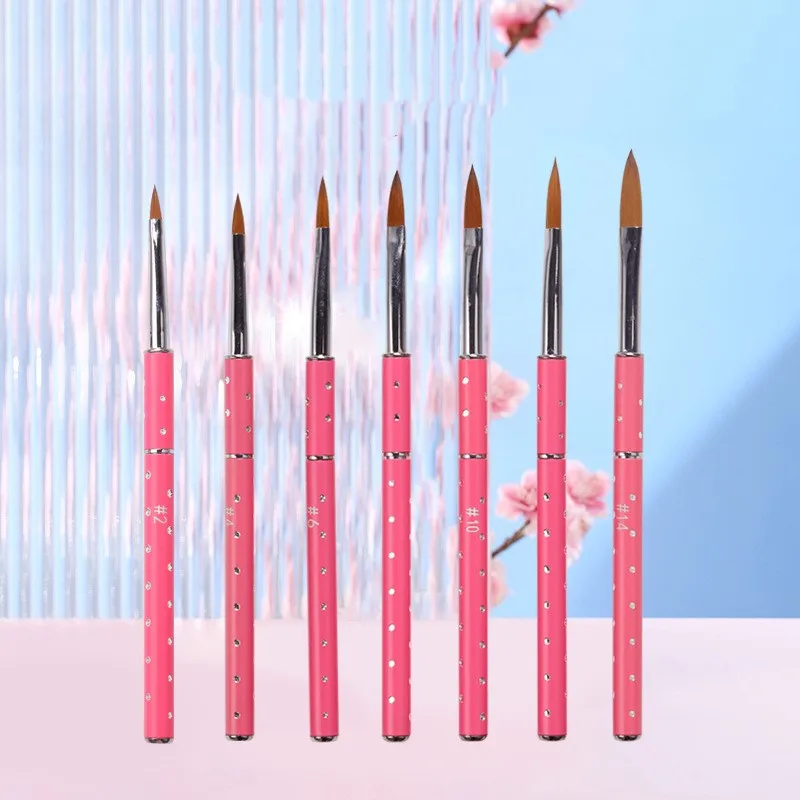 

3pcs Nail Carving Pen Brush Liquid Powder Nail Drawing Manicure UV Gel Extension Metal Soft Pen Brush Pink Handle Acrylic Tool