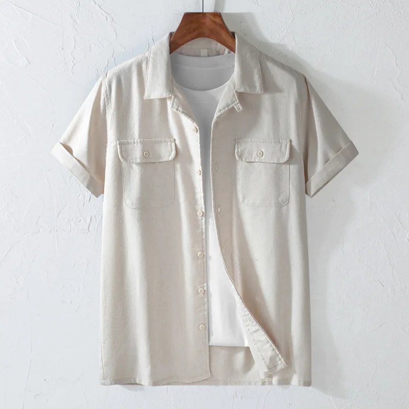 Men's summer artistic youth versatile loose and simple Japanese style small fresh basic casual retro collar short sleeved shirt
