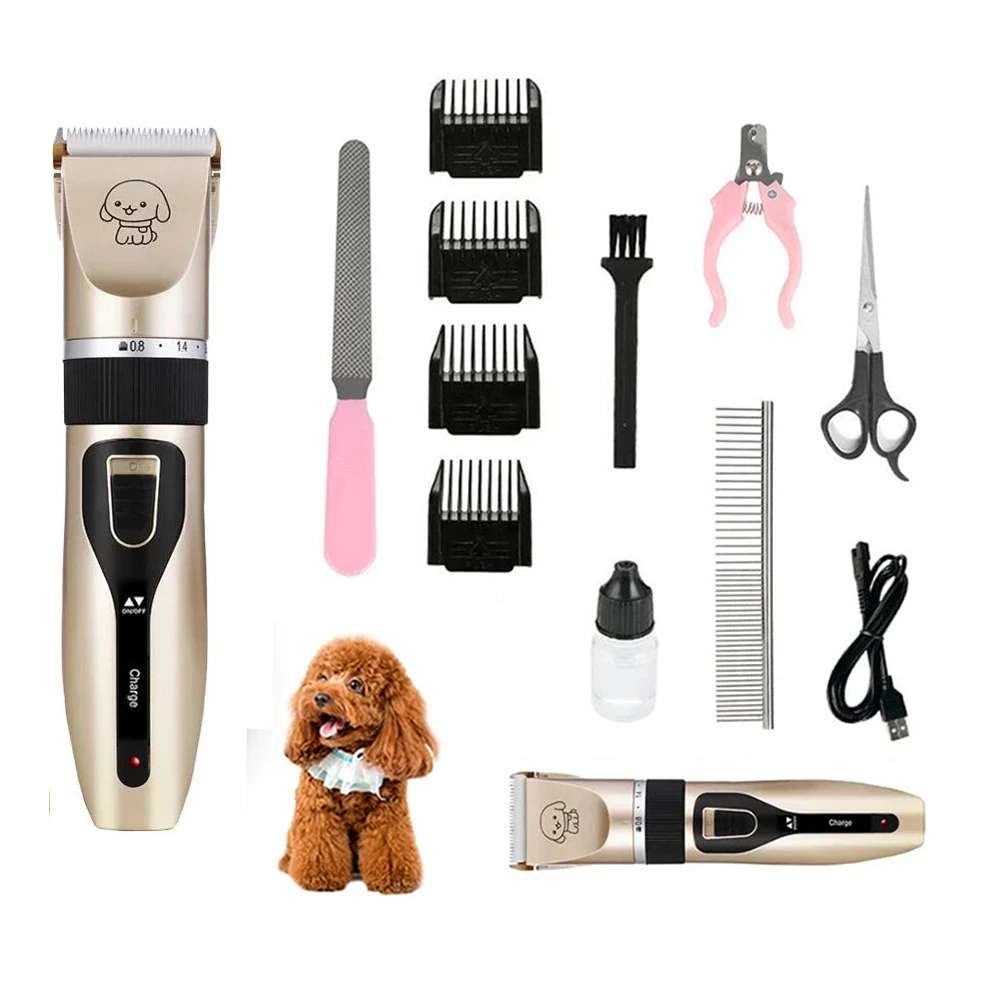 무선 충전식 전문 애완견 클리퍼, 애완동물, 고양이, 개 이발 트리머 면도기 세트
