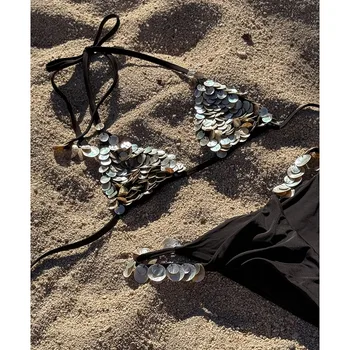 2025 Halter Bikinis Women Swimsuit New Sexy Swimwear Sequins Patchwork Biquini Brazilian Bikini Set Micro Female Beachwear Party 1