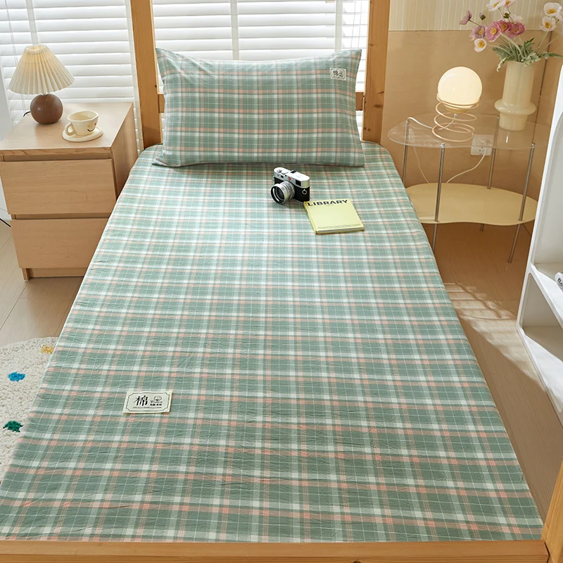 Class A Pure Cotton Yarn-dyed Single Bedding Bunk Bed Mattress Covers in Student Dormitories Printed Checked Bed Cover 2