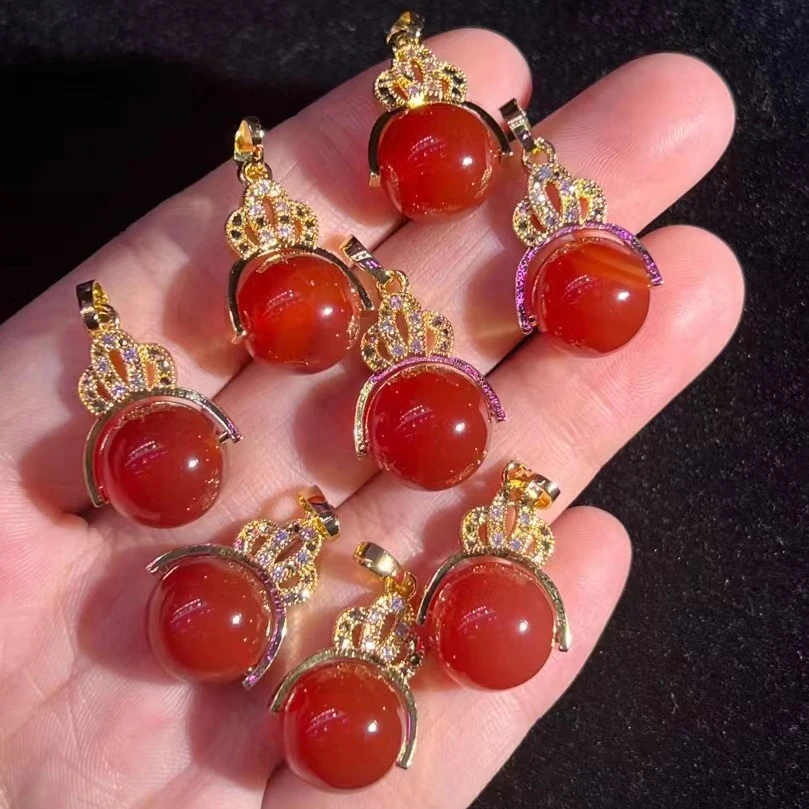 Nature Red Agate Round Bead Pendant necklace 925 Silver Plated brass Clasp Head Women's Fashion Jewellery pendant necklace