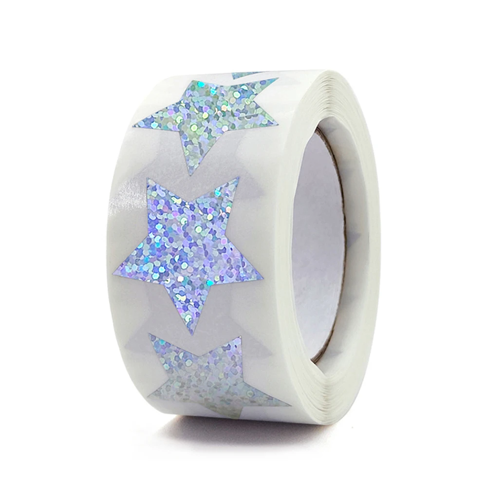 50-500Pcs 레이저 스티커 하트 모양 선물 인감 스티커 스타 라운드 홀로그램 접착 라벨 편지지 스티커 라벨 선물 상자 장식